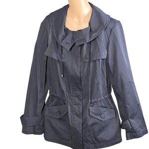Talbots Jacket Womens XL Navy Anorak‎ Drawstring Waist Zip Snap Pockets Collar